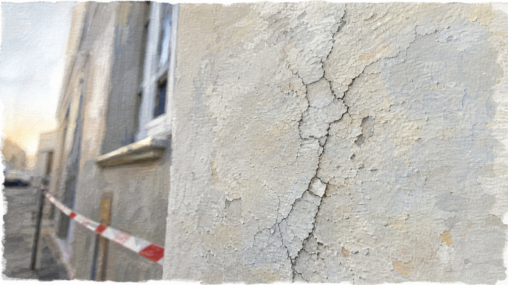 Micro fissure crépi extérieur sur façade, gros plan