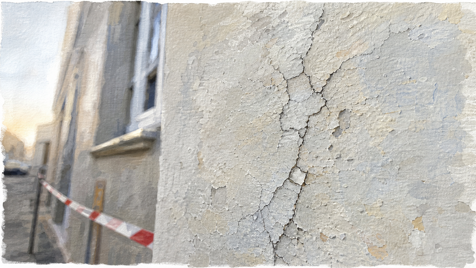 Micro fissure crépi extérieur sur façade, gros plan