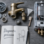 Pas de pression eau chaude : douchette et aérateur avec calcaire, diagnostic débit.