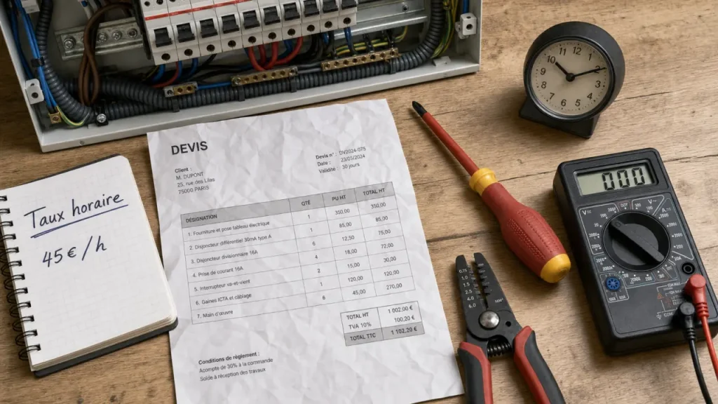 Taux horaire electricien 35 € à 95 € et frais à vérifier