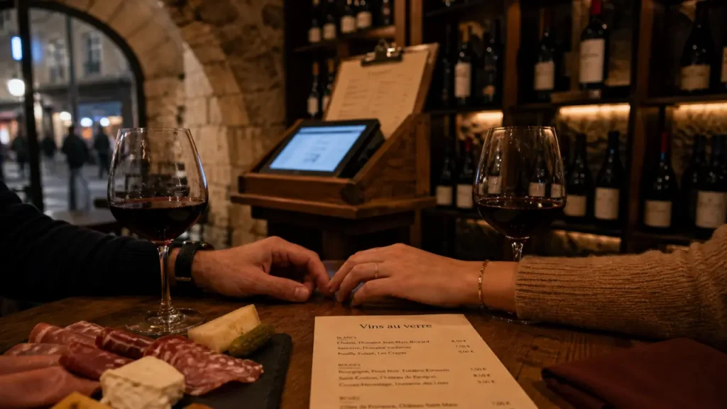 Bar à vin romantique à Paris : lumière douce, bons verres et tables pour parler