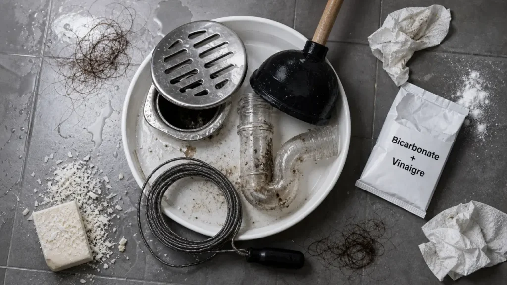 Canalisation bouchée : débouchage de douche avec furet et ventouse