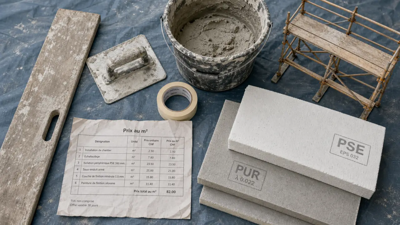 Crépi prix m2 : chantier projeté avec isolation