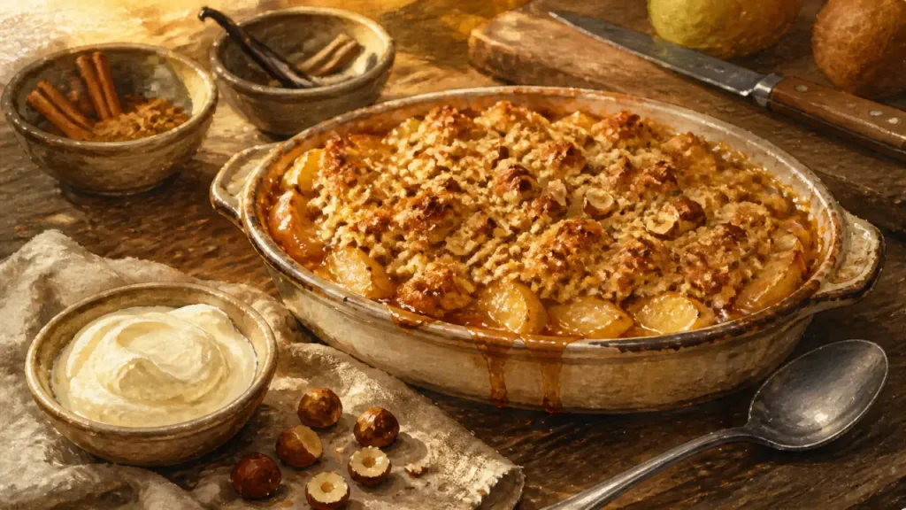Dessert d automne crumble pommes poires noisettes