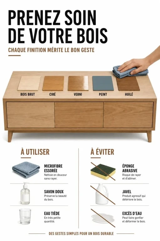 Nettoyer meuble en bois : reconnaître la finition et nettoyer sans l’abîmer