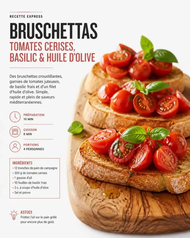 Recette de bruschetta maison avec du pain rassis.