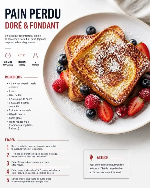 Recette de pain perdu gourmand avec du pain rassis.