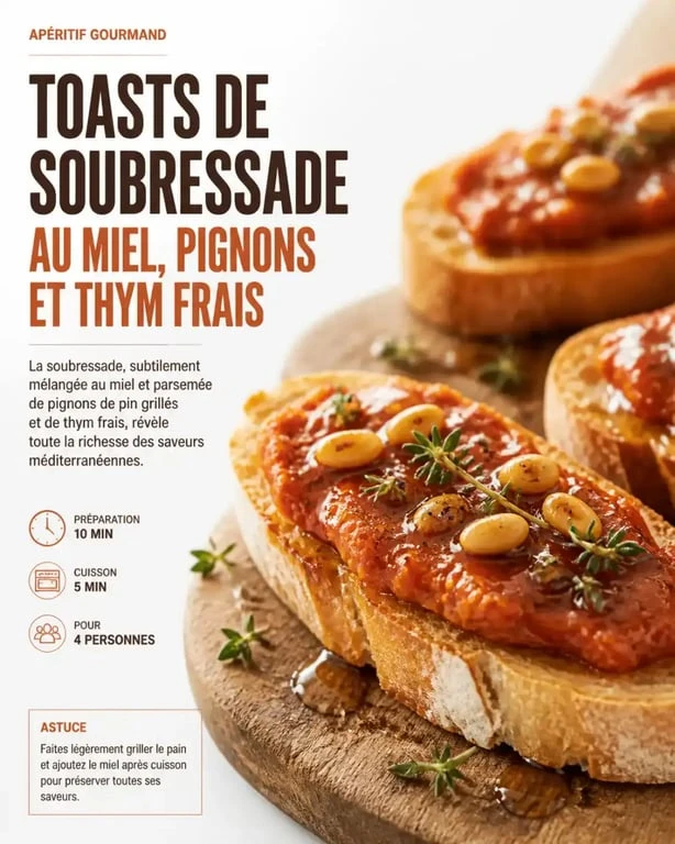 Toasts de soubressade au miel et pignons de pin, une recette savoureuse à base de soubressade