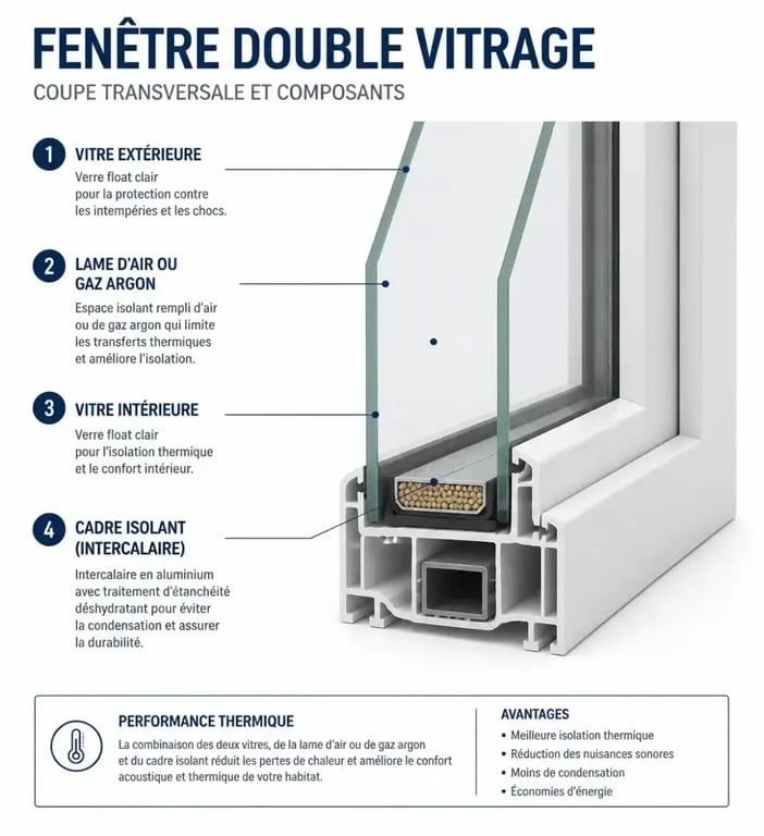 Schéma technique d'une fenêtre double vitrage sur mesure pour une meilleure isolation thermique