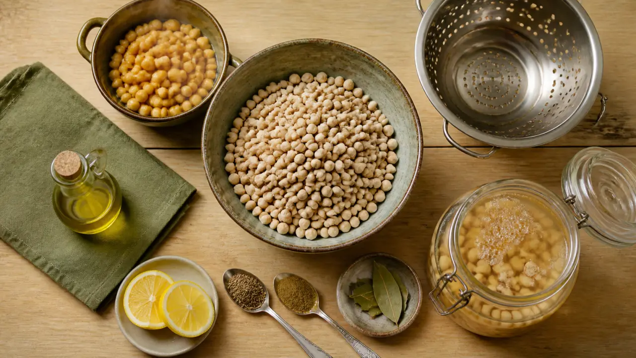 Préparation pois chiche : pois chiches trempés et cuits sans sel