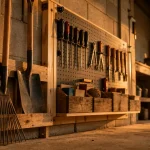 Rangement outils mural fait maison en bois et panneau perforé pour garage