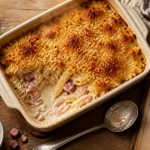 Recettes gourmandes et faciles : gratin de pâtes au jambon doré