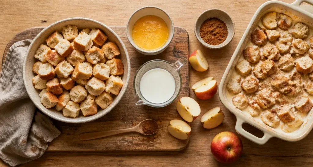 Recettes avec pain rassis : demi-baguette dans un bol, œufs et lait
