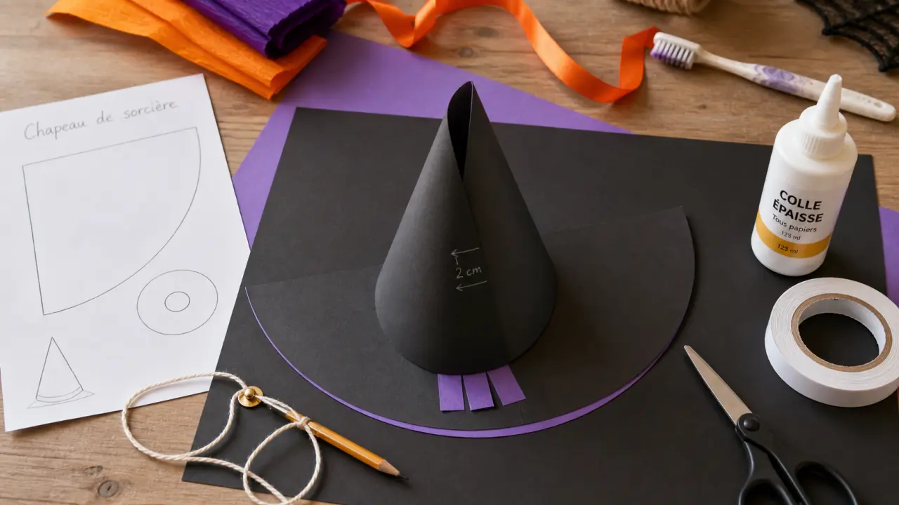 Tuto chapeau de sorciere en papier : cône stable, bord net, 2 cm