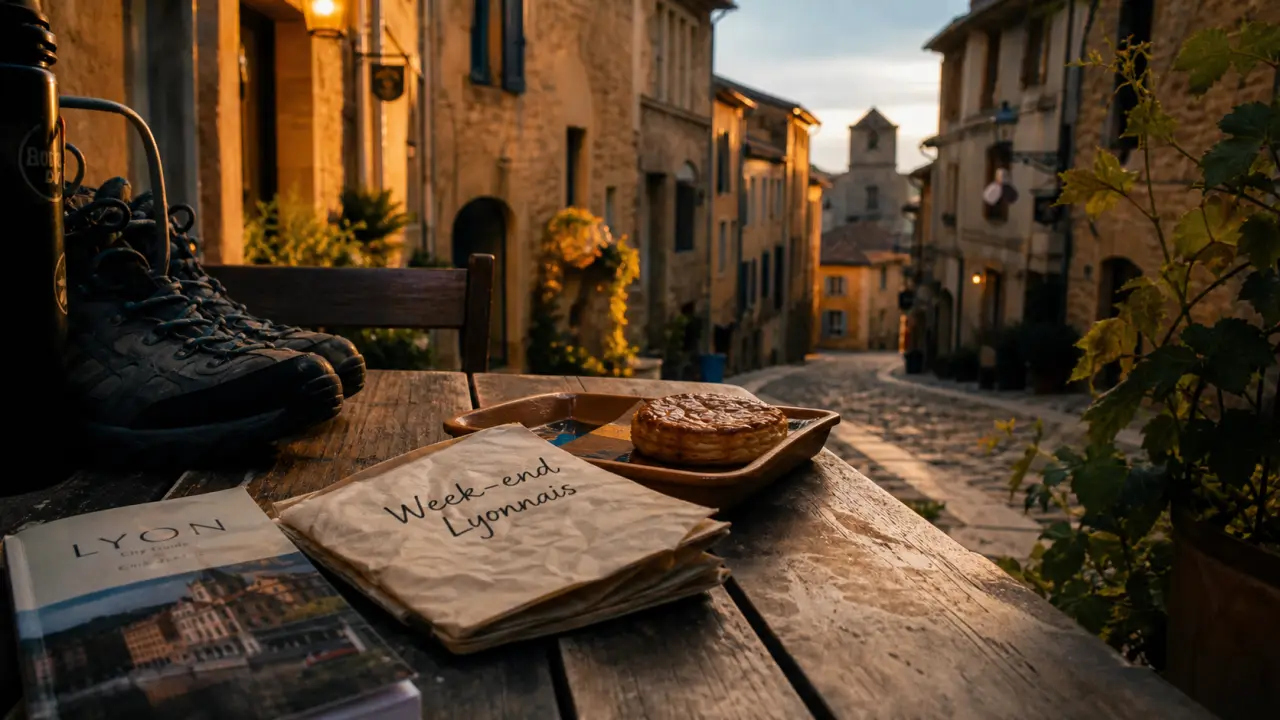 Week end autour de lyon : carnet et ruelles pavées en pierre au soir