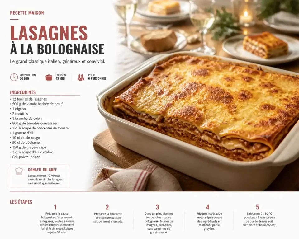 Lasagnes à la bolognaise pour un repas d'anniversaire pour 10 personnes
