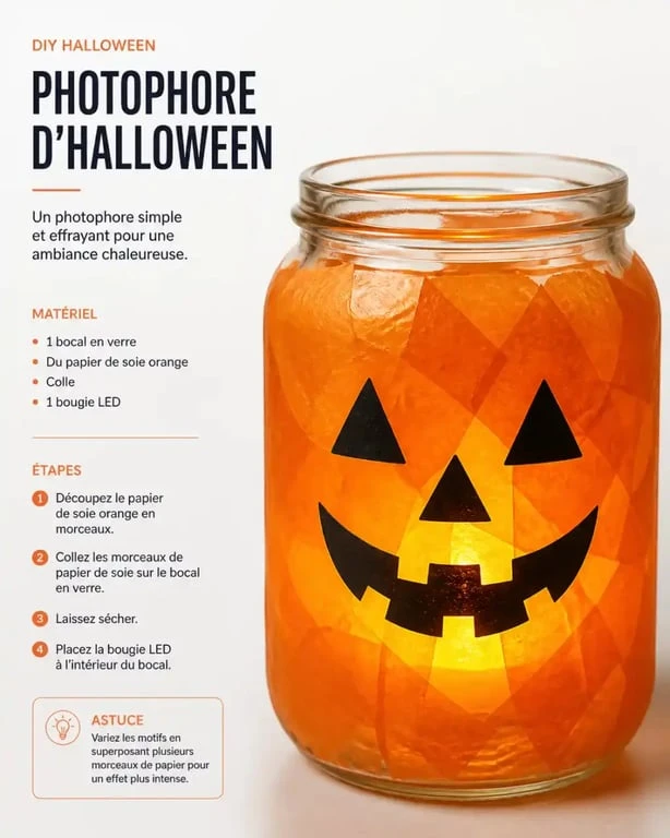 Photophore d'Halloween facile à réaliser pour les enfants