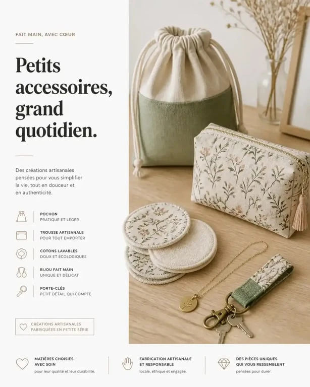 Accessoires fait maison en tissu et bijoux faits main pour le quotidien