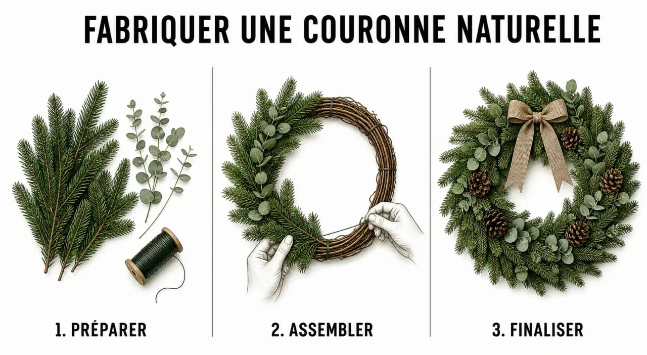 Déco noel fait maison étape par étape pour fabriquer une couronne naturelle