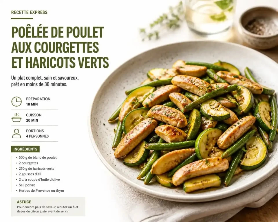 Poêlée de légumes croquants au poulet, une idée de recette saine et facile.