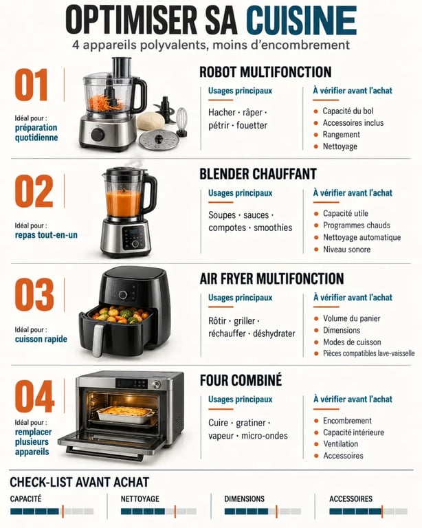 Infographie pour optimiser sa cuisine avec des appareils électroménagers polyvalents