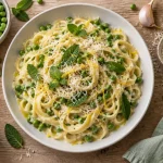 Idées repas mai : pâtes crémeuses petits pois citron