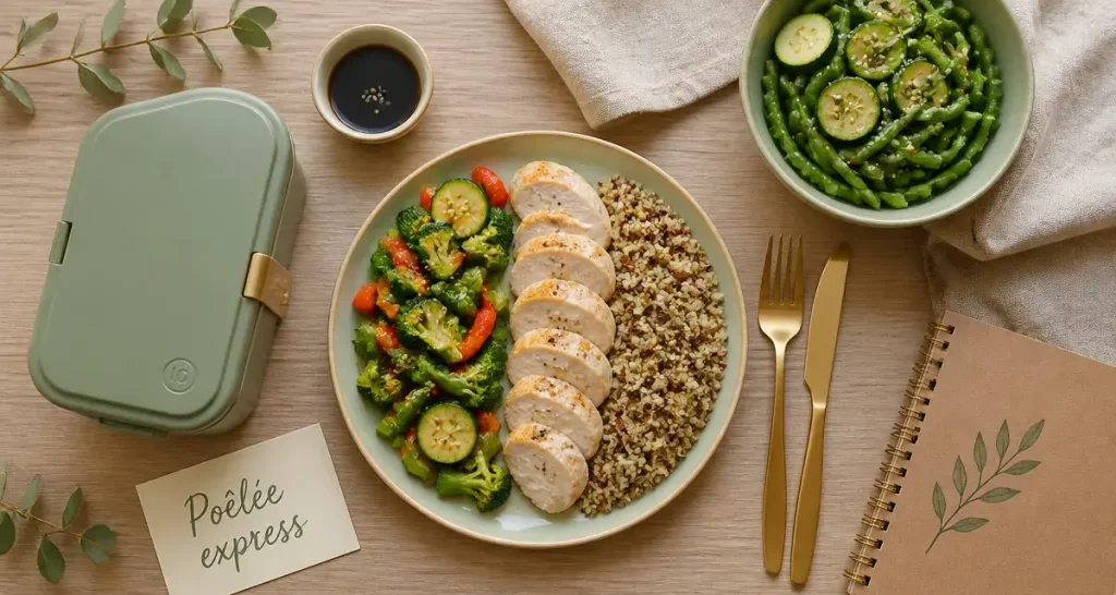 Recettes saines faciles : poêlée express 15 minutes, poulet et quinoa