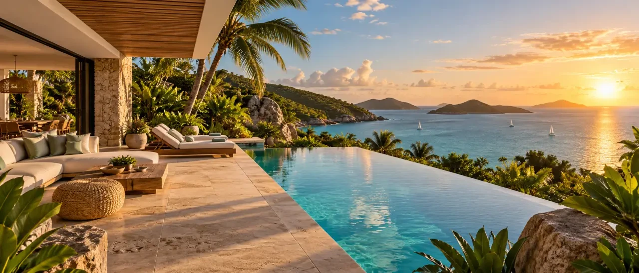 Voyage luxe Antilles dans une villa privée avec piscine face à la mer
