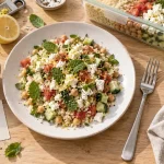 Idée repas canicule : salade fraîche sans four, semoule froide et pois chiches
