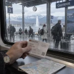 Week end suisse : gare suisse, Alpes au loin