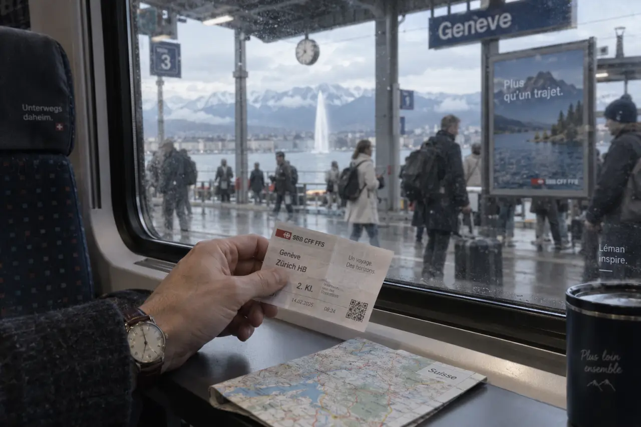 Week end suisse : gare suisse, Alpes au loin